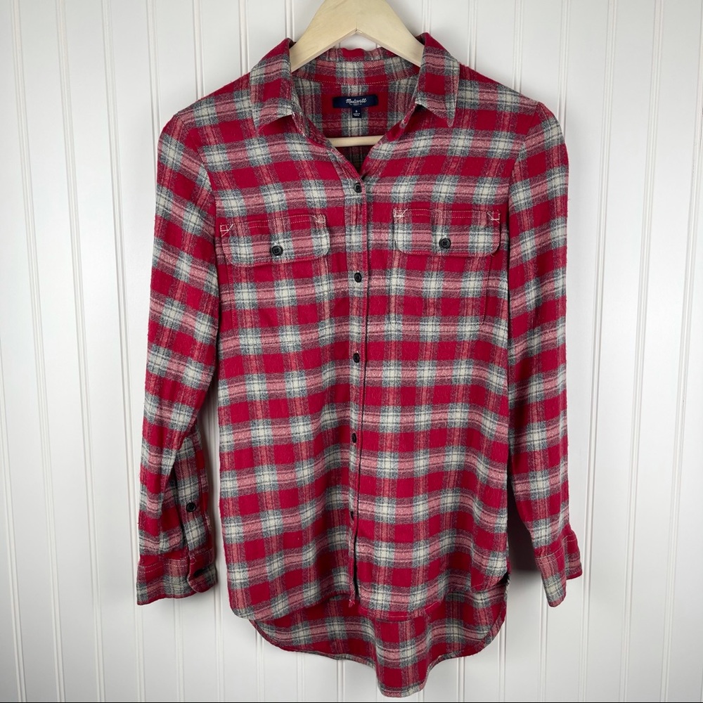 Madewell Red Ex-Boyfriend Fairfax Plaid Flannel Small - Picture 3 of 8